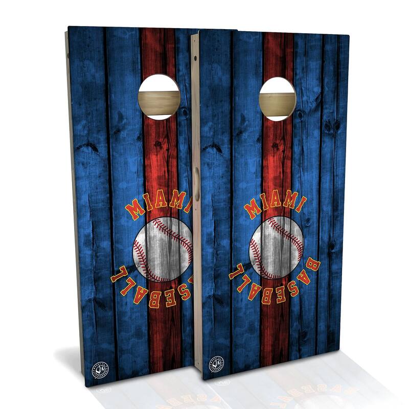 Miami Baseball Outdoor Cornhole Board Set - Backyard 2x4 - NO Accessories