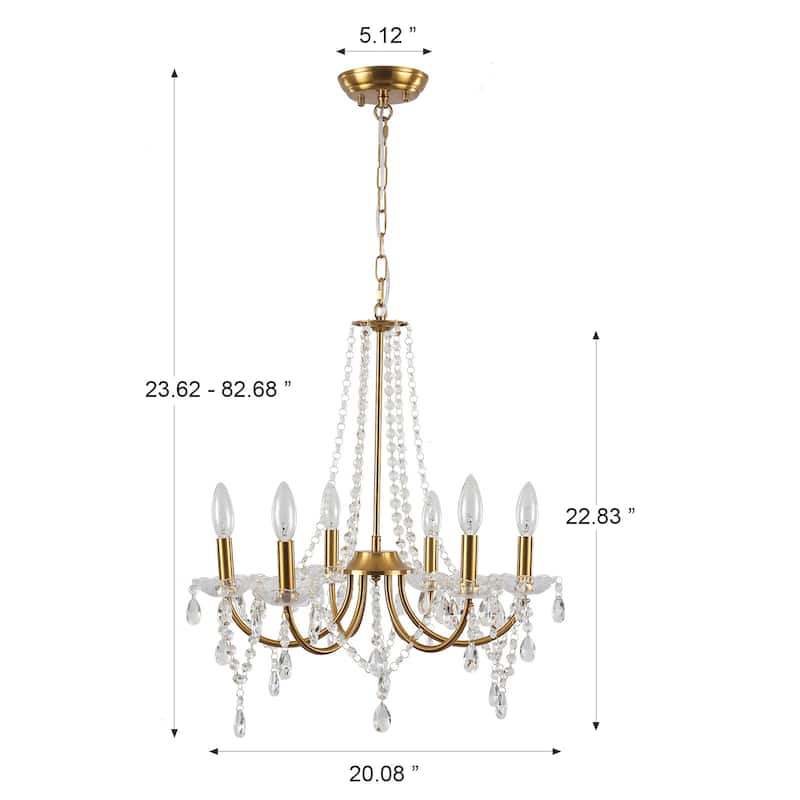 6-Light Farmhouse Crystal Chandelier, Candle Style Chandelier for Living Room Kitchen Island Dining Foyer