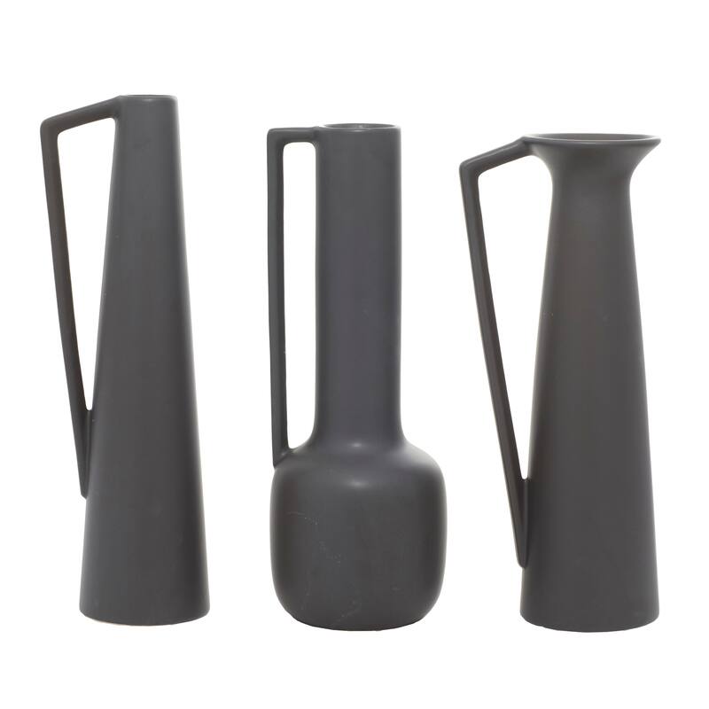 CosmoLiving by Cosmopolitan Ceramic Vase with Handles (Set of 3) - Black or White