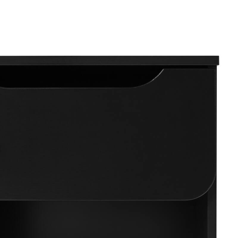 Modern Minimalist Black Nightstand with Single Drawer and Open Cubby