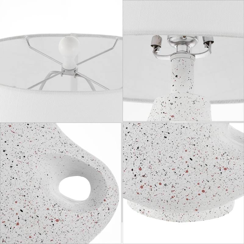 Dylan 24" Minimalist Designer Iron/Resin Oval Shade LED Table Lamp, White Terrazzo by JONATHAN Y
