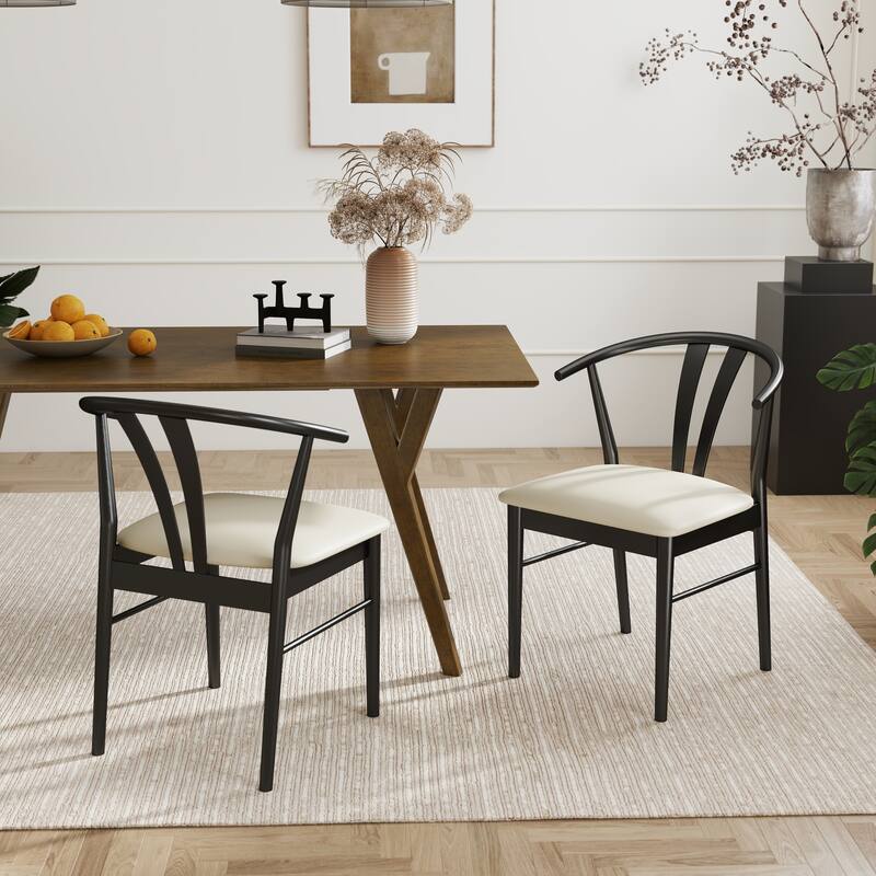 Dining Chairs, Curved Back Design, Set of 2, 22.83"W x 20"D x 31.1"H - Black