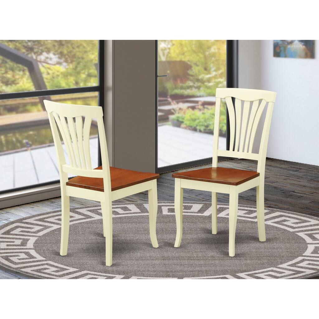 East West Furniture Avon Kitchen Dining Chairs - Slat Back Solid Wood Seat Chairs, Set of 2, Buttermilk & Cherry - AVC-WHI-W