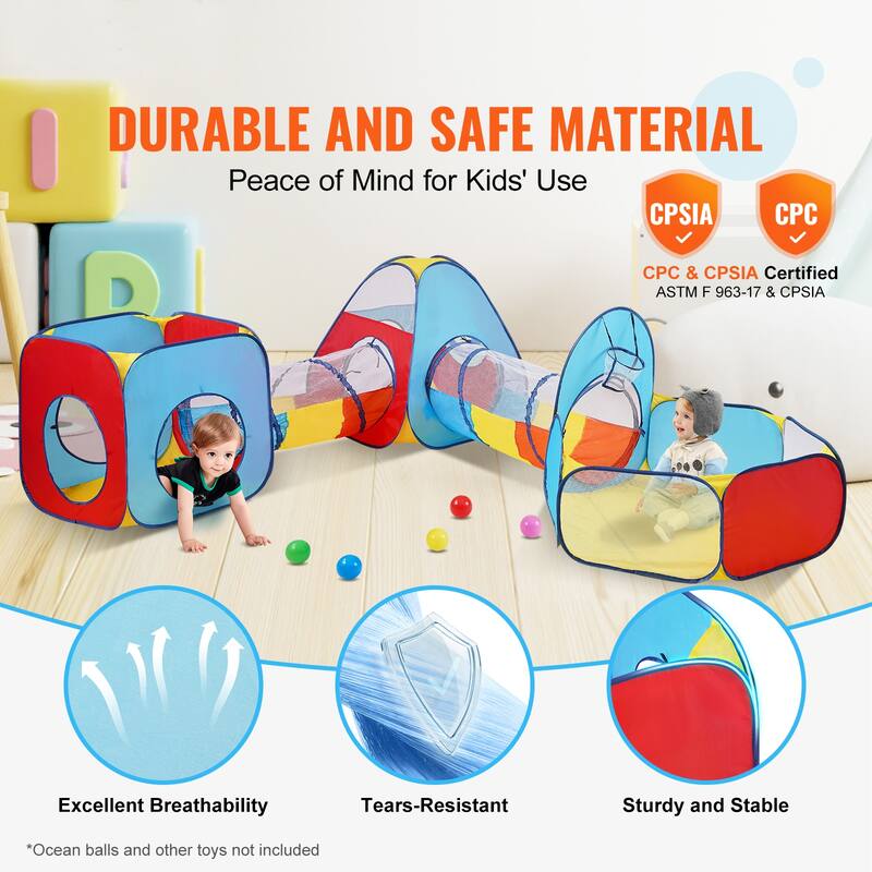 Kids Play Tent with Tunnel, Basketball Hoop for Boys, Girls, Babies and Toddlers, Indoor/Outdoor Pop Up Playhouse