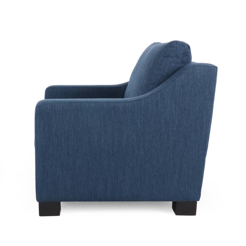 Navy Blue Polyester Club Chair 33 Inch Square Arm Birch Wood Legs Contemporary