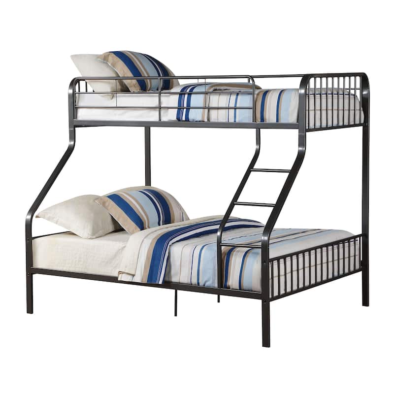 Twin XL over Queen Metal Bunk Bed with Built-in Ladder and 22-Slat Support System