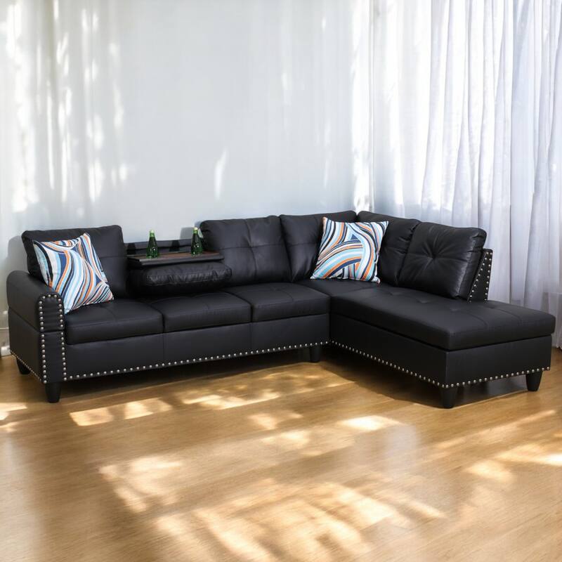 KISRAIS 97.5" Wide 2-Piece Vegan Leather Sectional Sofa Set for Small Space