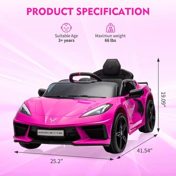 dimension image slide 2 of 6, 12V Kids Ride on Car Licensed Corvette Battery Powered Car Toddles Electric Sports Car Toy with Remote Control
