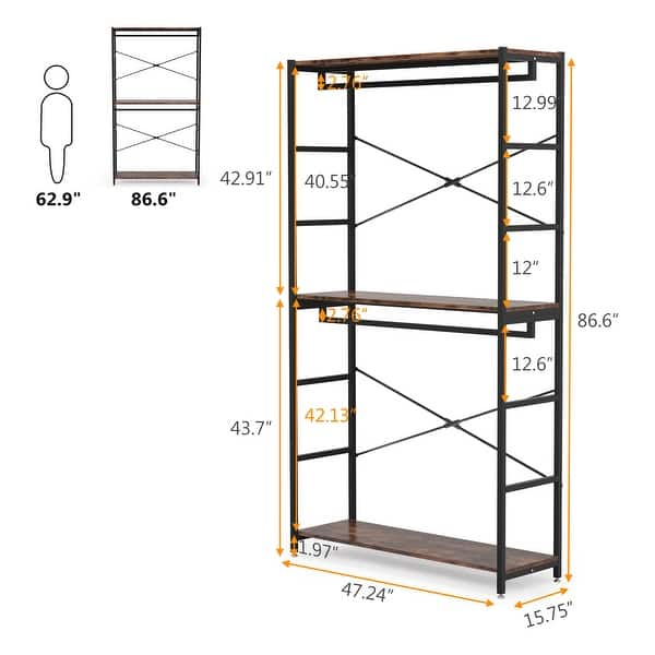 Extra tall 47 inches Double Rod Closet Shelf Freestanding 3 Shelves ...