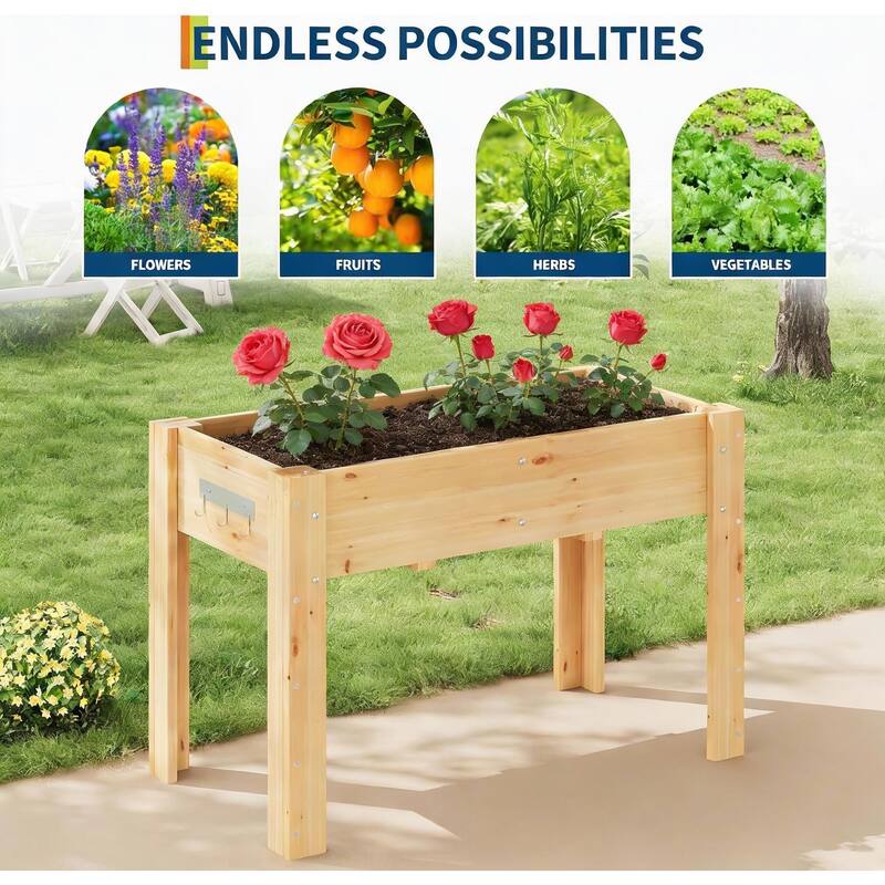 Elevated Wood Planter Box, with Hooks & Non-Woven Liner