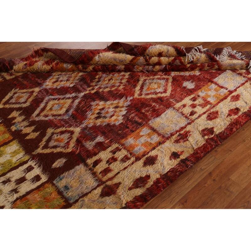 Hand Knotted Oriental 100% Wool Carpet Modern Tribal Red Moroccan Area Rug - 7' 8'' X 5' 8''
