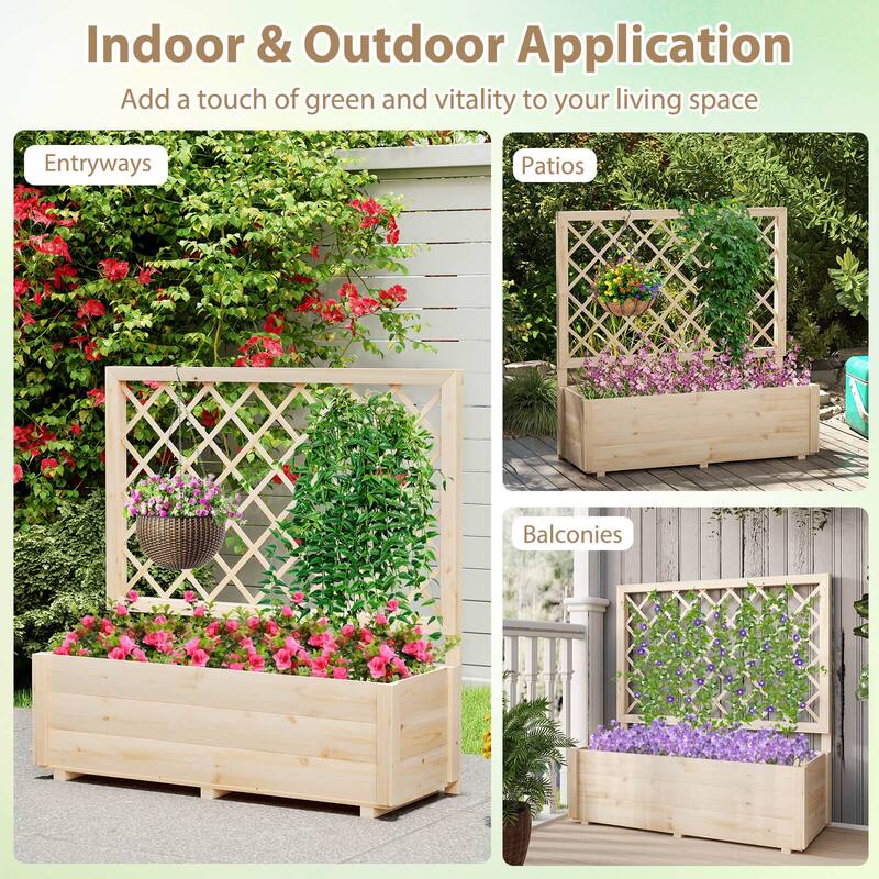 1 PCS/2 PCS Wood Elevated Planter Box Raised Garden Bed w/ Trellis