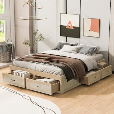 Platform Bed With 6 Storage Drawers