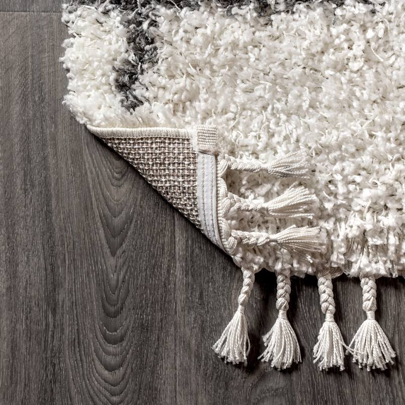 JONATHAN Y Modern Shag Plush Tassel Moroccan Geometric Trellis Area Rug