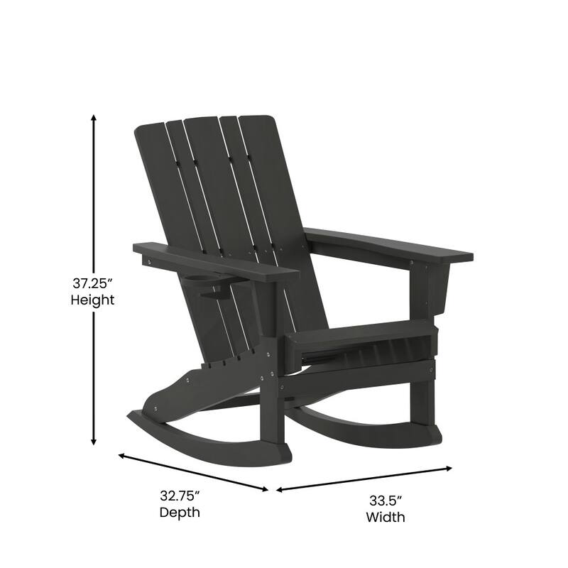 Commercial All-Weather Rocking Adirondack Chair with Swiveling Cupholder