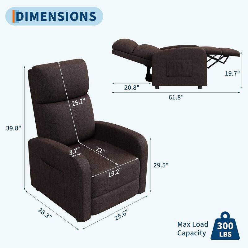Linen Fabric Manual Recliner Sofa Chair for Living Room, Home