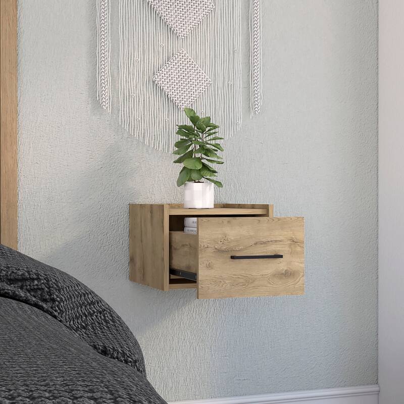 Wall-Mounted Floating Nightstand with Drawer, Space-Saving Design for Bedroom or Living Room