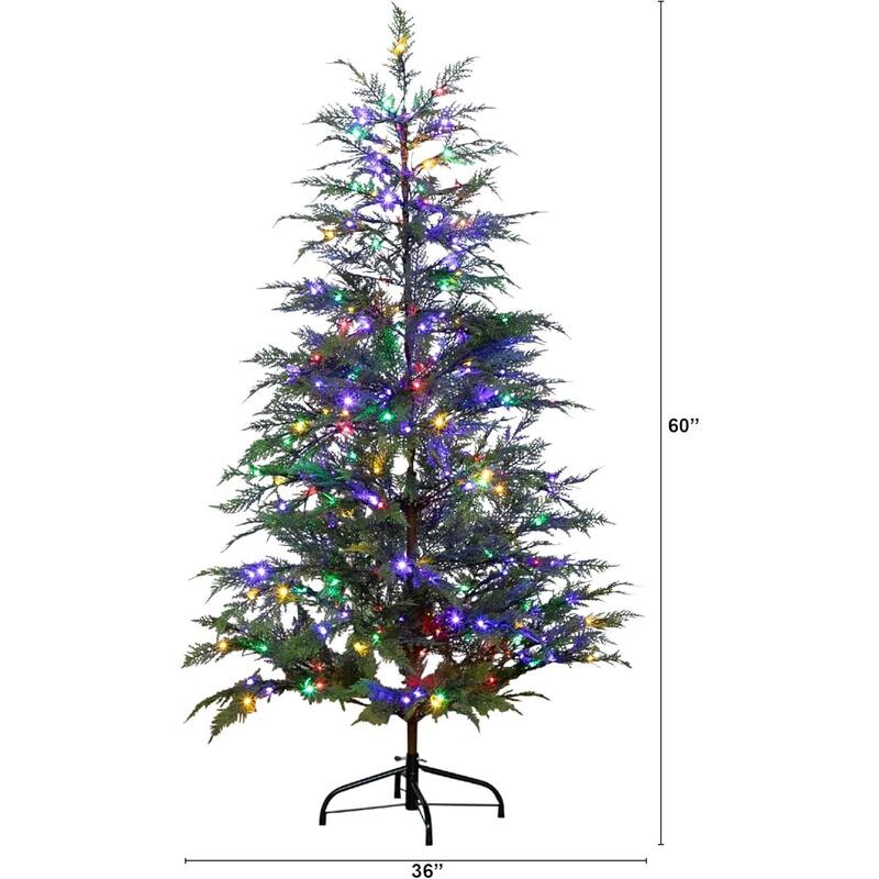 5ft. Pre-Lit Pine Artificial Christmas Tree with 200 Multicolored LED Dewdrop Lights - Vibrant Festive X-Mas Tree