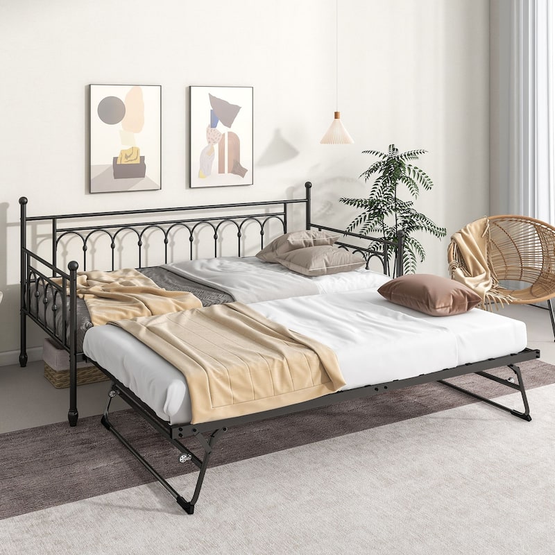 Twin Daybed with Trundle,Day Bed with Trundle Bed Twin,Pop Up Trundle Bed