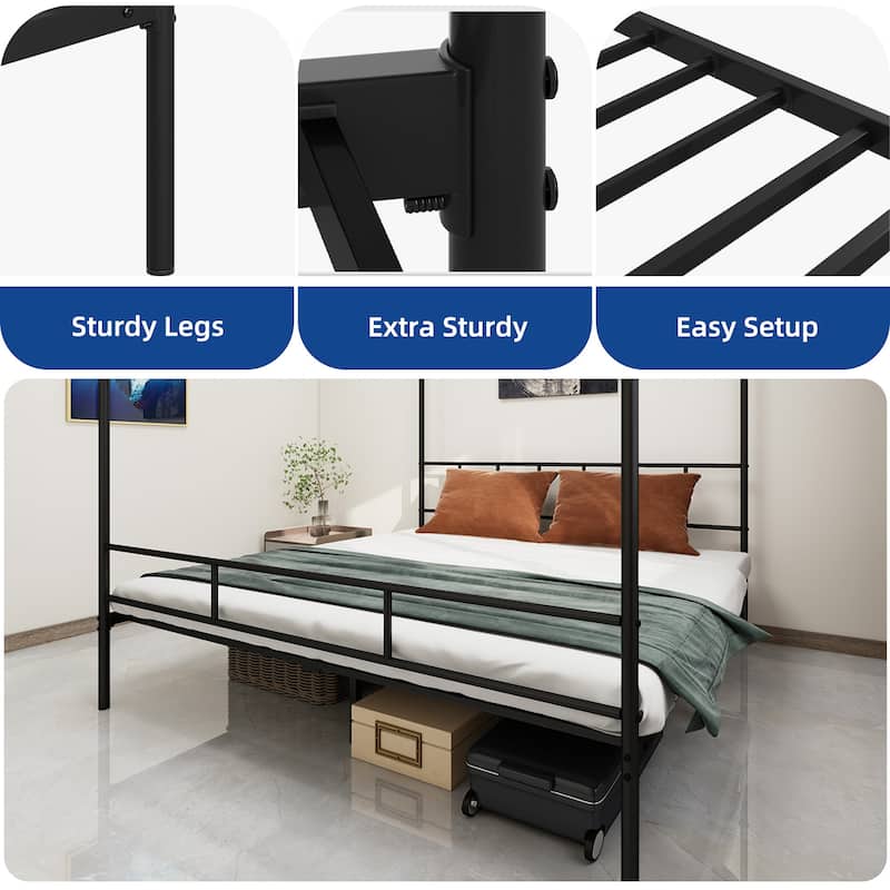King Bed Frame Metal Canopy Four Poster Bed Frame