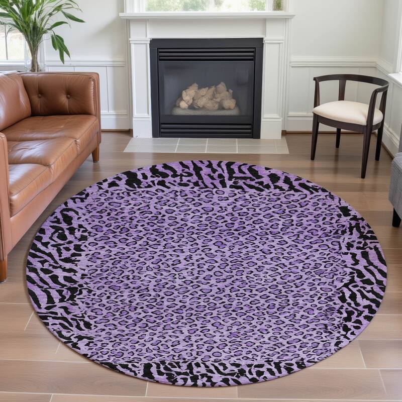 Premium Washable Super Soft Animal Print Border Mayfield Rug - Purple - 8' x 8'