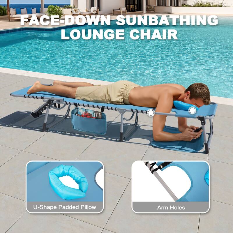 Outdoor Adjustable Oxford Lounge Chair Folding Tanning Chair with Pillow