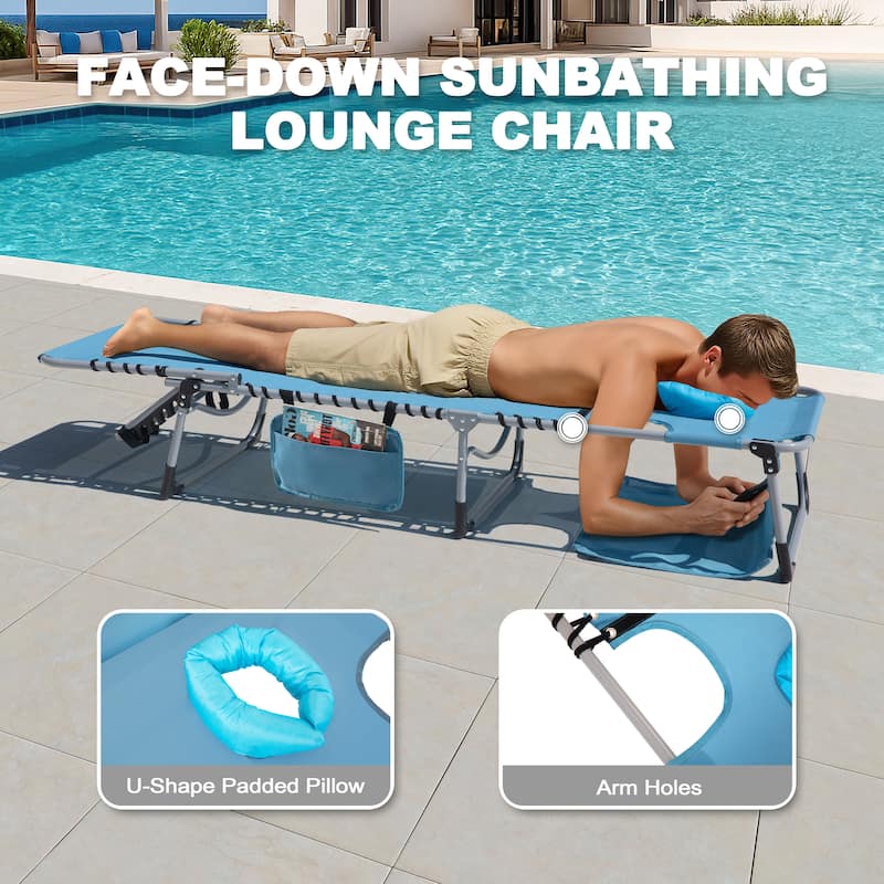 Outdoor Adjustable Textilene Lounge Chair Folding Tanning Chair with Pillow