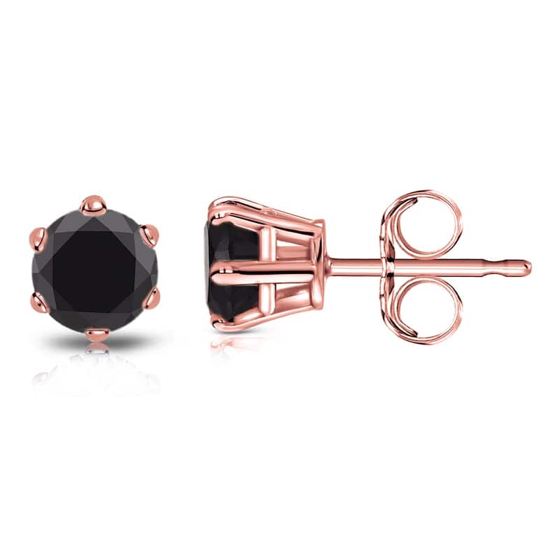 Auriya 14k Gold 3/4ctw Black Diamond Stud Earrings 6-Prong - Rose