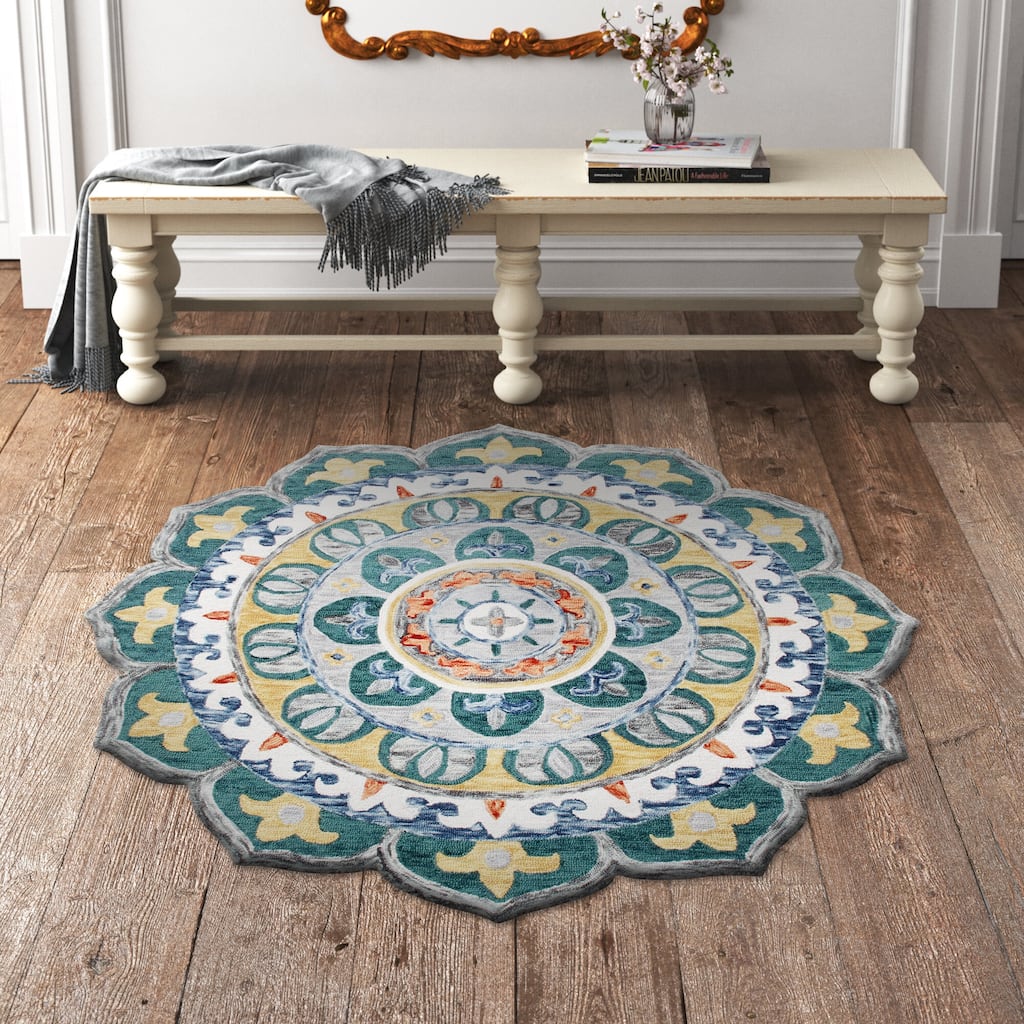 Sevita Hand Hooked Radiant Mandala Medallion Round Rug