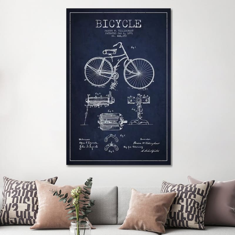 iCanvas "Bike Navy Blue Patent Blueprint" by Aged Pixel Canvas Print