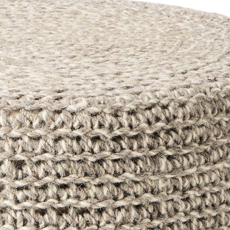 HomeRoots 24" Gray and Brown Wool Round Footstool