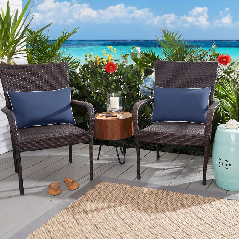Dark Blue and Ivory Indoor/ Outdoor Pillow Set