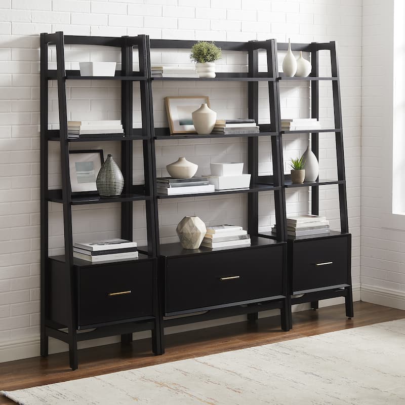 Crosley Landon 3-Piece Etagere Bookcase Set - Matte Black