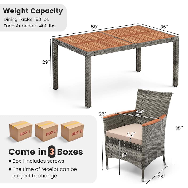 Costway 7 Pieces Outdoor Wicker Dining Set with Acacia Wood Table and - See Details