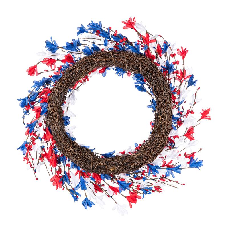 Glitzhome Patriotic/ Americana Red White Blue Floral Wreath or Stars Berry Garland