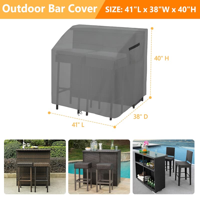Outdoor Bar Cover, Heavy Duty 500D Waterproof Patio Bar Set Cover for Rectangular 41" Long Bar Height - 41"x38"x40"