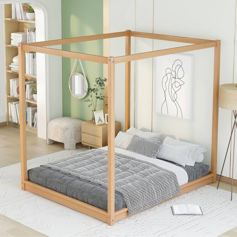 Queen Size Canopy Platform Bed with Support Legs