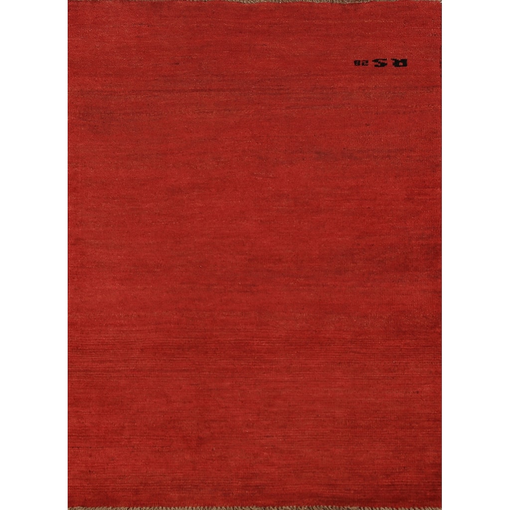 Modern Gabbeh Oriental Rug Hand-Knotted Red Wool Carpet - 2'9" x 4'2"