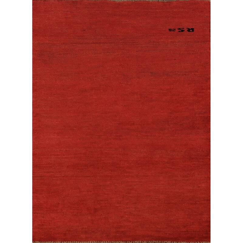 Modern Gabbeh Oriental Rug Hand-Knotted Red Wool Carpet - 2'9" x 4'2"