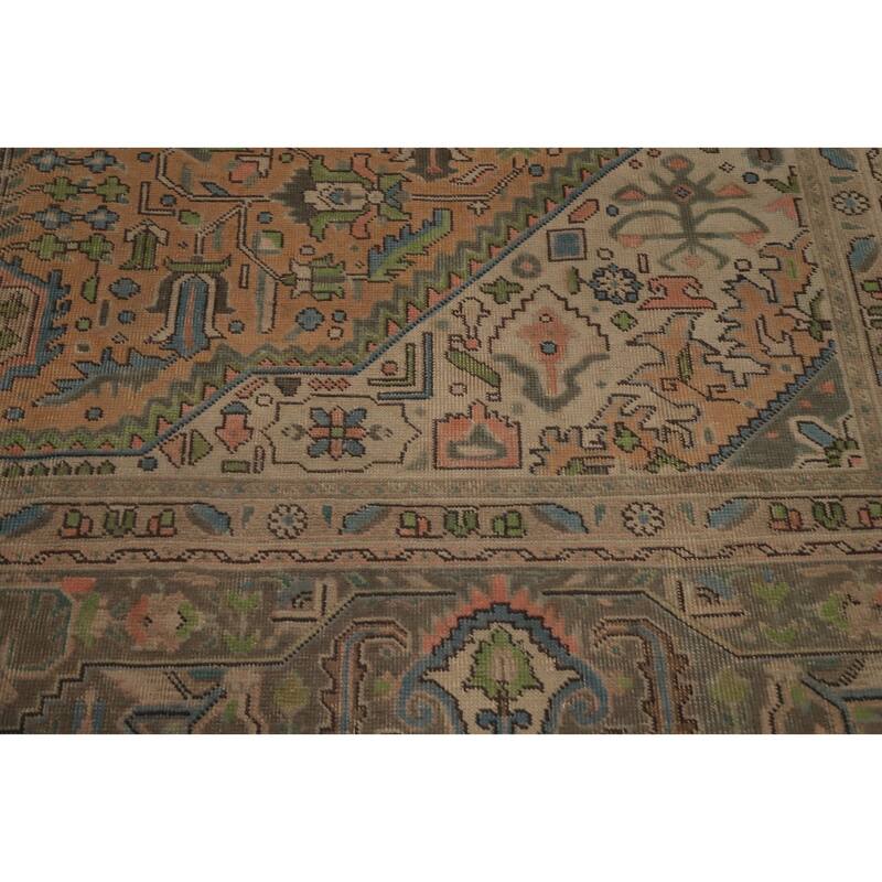 Hand Knotted Oriental 100% Wool Carpet Traditional Floral Oranges & Rust Tabriz Area Rug - 12' 6'' X 9' 1''