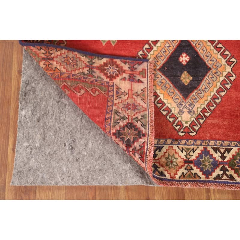 Geometric Shiraz Persian Vintage Accent Rug Hand-Knotted Wool Carpet - 3'4" x 4'11"