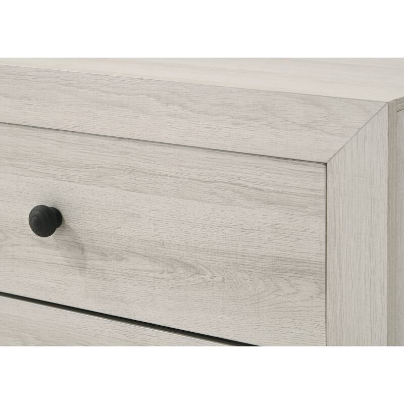 Rustic White Wash Finish Two Drawer Nightstand with Round Handles