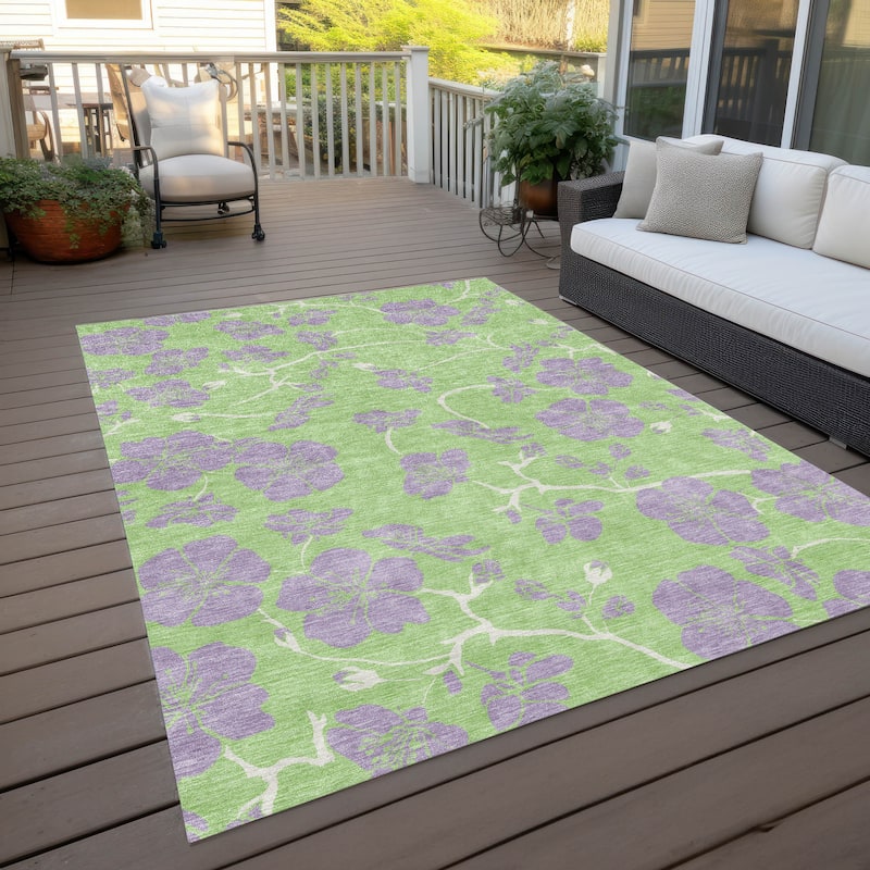 Machine Washable Indoor/ Outdoor Floral Zen Chantille Rug