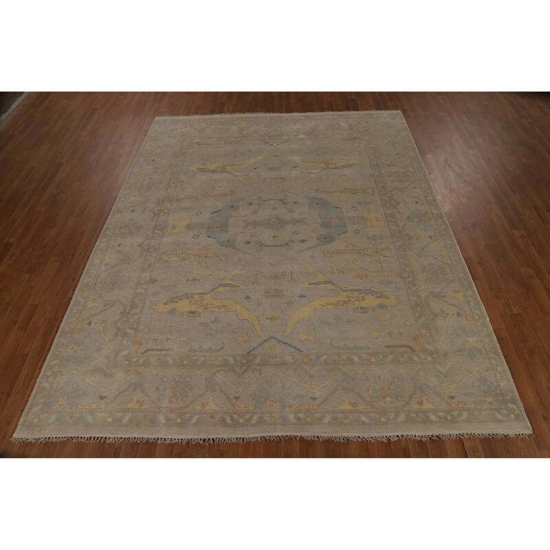 Earth Tone Camel Oushak Indian Area Rug Handmade Wool Carpet - 8'0" x 9'10"
