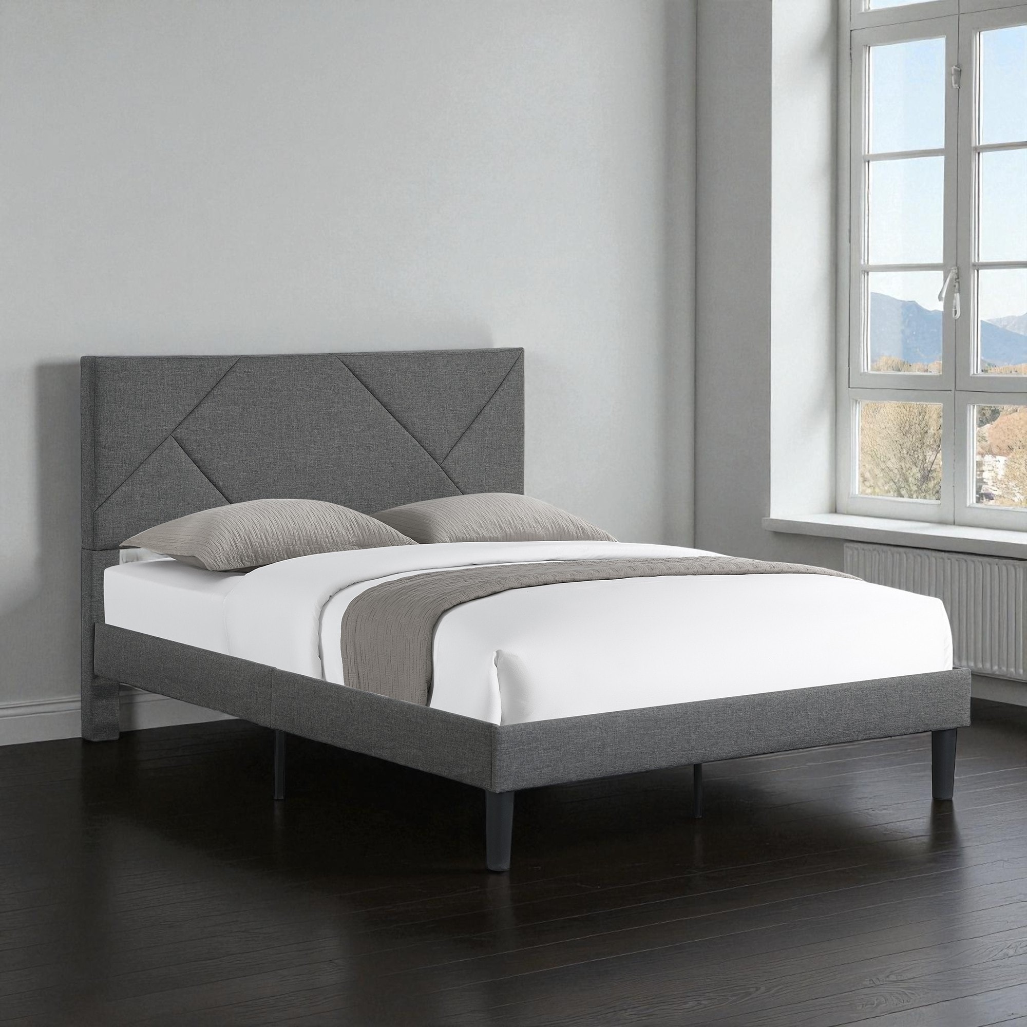 Full Size Upholstered Platform Bed Frame with Headboard and Wooden Slats, No Box Spring Required, Easy Assembly