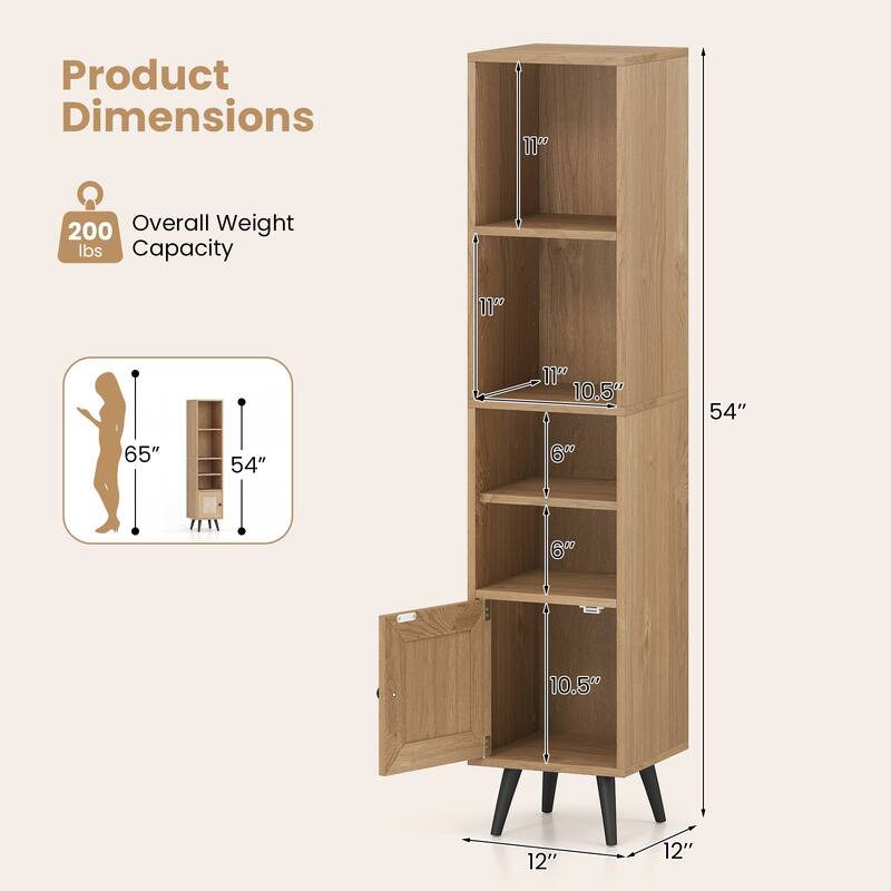 Gymax 2PCS 6-Tier Tall Narrow Bookcase w/Adjustable Shelf & Boho Style