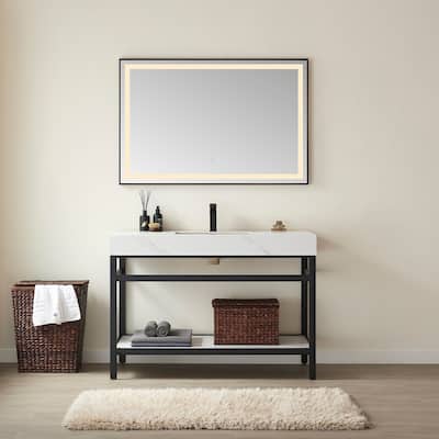 Funes 48" Single Vanity, Metal Support with Stone Top without Mirror - 48''x22''