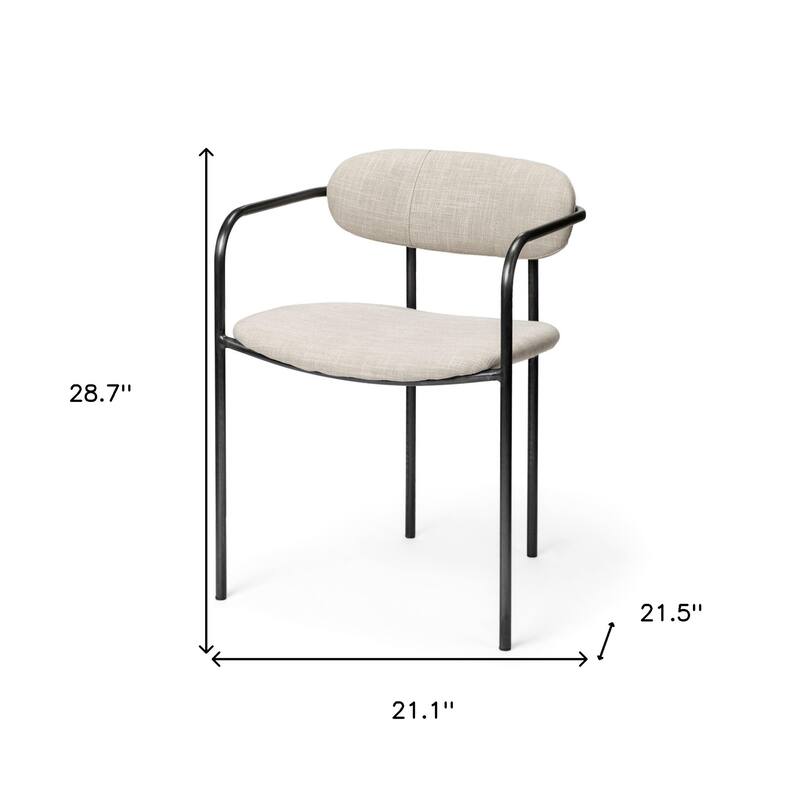 HomeRoots Set Of Two Beige And Gunmetal Upholstered Fabric Open Back Arm Chairs - 21.10 in. x 28.70 in. x 21.50 in.