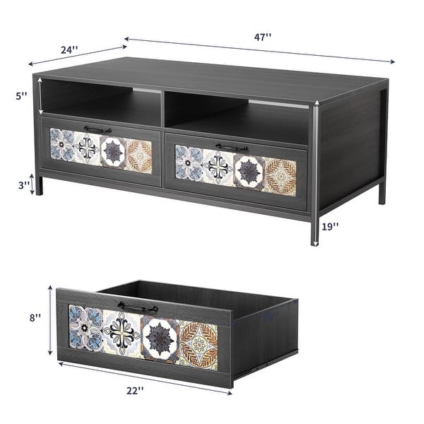 Biwave Mid Century Modern Coffee Table with 2 Open Shelves and 2 ...