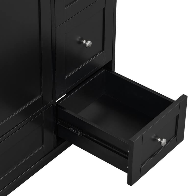 Modern 36-Inch Bathroom Vanity with USB Drawer Charging, Solid Wood Base, and Painted Finish(Sink not included) - 17.5in L